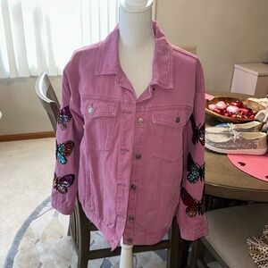 Fantastic fawn butterfly denim jean  jacket size small
